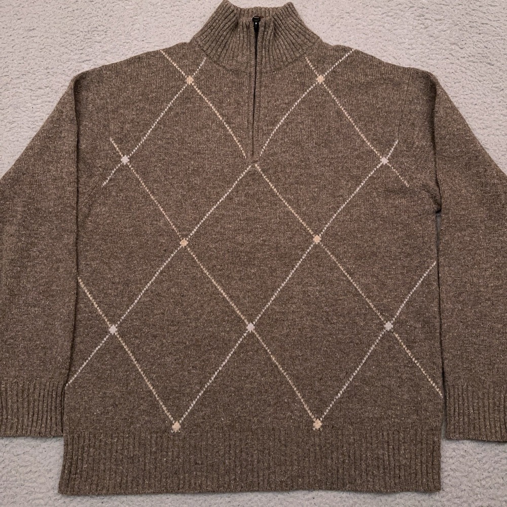 Vintage American Blue 1/4 Zip‎ Sweater Men's Large Argyle Diamond 100% Lambswool